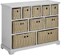 Statement Furniture Tetbury 10 Drawer Storage Unit- Skimming Stone With Faux Wicker Baskets