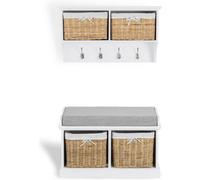 Statement Furniture Tetbury 2 Natural Wicker Basket And Grey Cushion Hallway Set -White
