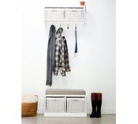 Statement Furniture Tetbury 2 White Wicker Basket And Grey Cushion Hallway Set- White