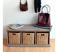 Statement Furniture Tetbury 3 Natural Wicker Basket Hallway Bench- Acacia
