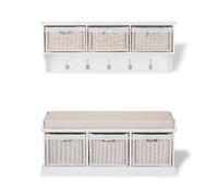 Statement Furniture Tetbury 3 White Wicker Basket And Cream Cushion Hallway Set -White