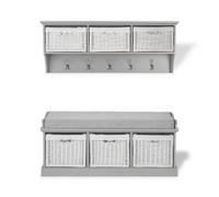 Statement Furniture Tetbury 3 White Wicker Basket And Grey Cushion Hallway Set - Dove Grey