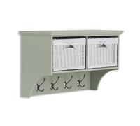 Statement Furniture Tetbury Small Hallway Coat Rack / Shelf with Wicker Storage Baskets in Light Green Statement Furniture Light Green