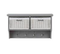 Statement Furniture Tetbury Small Hallway Coat Rack / Shelf with Wicker Storage Baskets in Light Grey Statement Furniture Light Grey