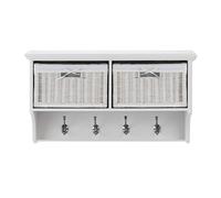 Statement Furniture Tetbury Small Hallway Coat Rack / Shelf with Wicker Storage Baskets in White Statement Furniture White