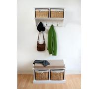 Statement Furniture Tetbury White Storage Bench And Hanging Shelf With Brown Cushion - Small