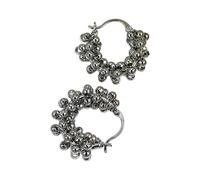 Statement Hoop Earrings Pair with Round Bead Texture, Hinged Closure and Approx 4 X 3 Cm Size for Daily Outfits Cluster Hoop Earrings Round Bead Hinged Statement Jewelry Pair Metallic Daily Wear Wear