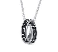 Statement Moon Star Sun Double Interlocked Circles Necklaces for Men,Stainless Steel Boho Collar Jewelry