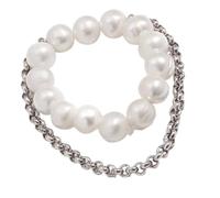 Statement Pearl Beaded Tassels Rings for Women, Stretch Chain Detail Accessory with Easy Wear, Social Event Accent Pearl Look Beaded Chain Accent Jewelry Elastic Wear Fashion Accessory Daily Outfit
