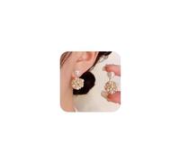 Statement Pearl Cluster Crystal Gold Earrings Jacket for Women, Vintage Round Bead Pearls Ball Rhinestone Flower Stud Dangle Drop Earring Y2k Jewelry