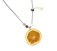 Statement Pendant Necklace with Fruit Charm Accent, Long Beaded Cord Detail, and Casual Vacation Outfit Appeal Fruit Jewelry Pendant Cord Necklace Colorful Charm Accessory Playful Vacation Casual Long