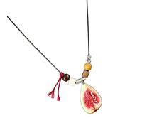 Statement Pendant Necklace with Fruit Charm Accent, Long Beaded Cord Detail, and Casual Vacation Outfit Appeal Fruit Jewelry Pendant Cord Necklace Colorful Charm Accessory Playful Vacation Casual Long