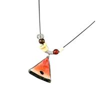 Statement Pendant Necklace with Fruit Charm Accent, Long Beaded Cord Detail, and Casual Vacation Outfit Appeal Fruit Jewelry Pendant Cord Necklace Colorful Charm Accessory Playful Vacation Casual Long