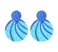 Statement Raffia Circle Dangle Earrings Boho Round Earrings Handwoven Drop Earrings for Women, Acrylic, No Gemstone