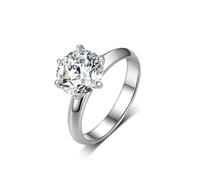 Statement Rings, Dainty Promise Ring 6 Prong Round Moissanite 4ct 18K White Gold Size P 1/2
