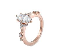 Statement Rings, Plain Wedding Ring with 2ct Marquise Shape Moissanite 18K Rose Gold Size U 1/2