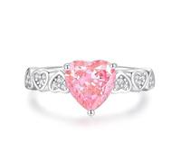 Statement Rings, Ring for Women White Gold 9K 3ct Heart Lab Created Padparadscha Sapphire with Moissanite Size U 1/2