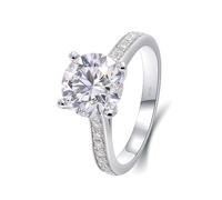 Statement Rings, Simple Wedding Ring Eternity Band with Solitaire Round Moissanite 2ct 18.1K White Gold Size R 1/2