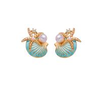 Statement Shell Starfish Earrings for Women Gold Tone 1.57 Inch Ocean Drop Dangle Earrings Enamel & Crystal Coastal Jewelry for Summer Wedding Party