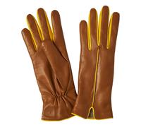 Statement Two-Tone Cashmere Lined Leather Gloves Camel L