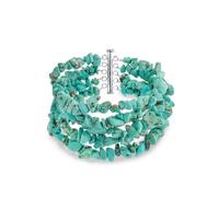 Statement Wide Gemstone Stabilized Blue Turquoise Chips Multi Strand Bracelet Western Jewelry For Women Teens .925 Sterling Silver Tube Clasp