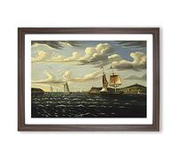Staten Island and The Narrows by Thomas Chambers Framed Print | A2 Walnut Framed Wall Art | Ready to Hang | Modern Landscape Picture | Living Room Bedroom Lounge Office