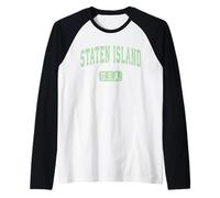 Staten Island Classic Retro Athletic Green Text Raglan Baseball Tee