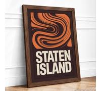 Staten Island Swirls Framed Wall Art Print A1 Walnut