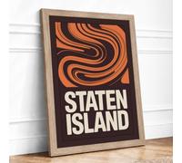 Staten Island Swirls Framed Wall Art Print A4 Oak