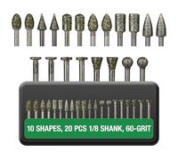 Staten Tools 20Pcs 60-Grit Diamond Grinding Burrs, 1/8″ Shank - Rotary Tool Bits Compatible with Dremel for Carving, Engraving, Grinding & Polishing