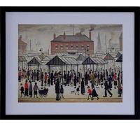 Stateoftheart-uk AUTHENTIC Framed Collection - 21 x 17inch Sustainable Wood Frame - Large L S Lowry Textured Print - MARKET SCENE - in a Mount