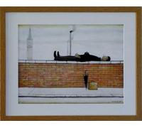 Stateoftheart-uk AUTHENTIC L S Lowry Print - MAN LYING ON A WALL - 21 x 17inch Sustainable Engineeered Wood Frame - Textured Image in a Mount