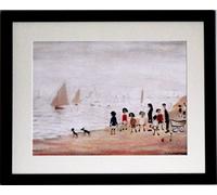 Stateoftheart-uk AUTHENTIC L S Lowry Print - PEOPLE ON THE BEACH - On Textured Art Paper - 15 x 12inch Black Frame With Mount And A4 Image