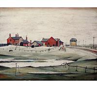 Stateoftheart-uk COLLECTION OF L S Lowry Prints - On Textured Art Paper -16 x 12inch Image - LANDSCAPE WITH FARM BUILDINGS - Plus Border