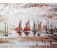 Stateoftheart-uk L S Lowry Authentic UK Handcrafted Prints - 16 x 12inch Image - SAIL BOATS - Plus Small Border