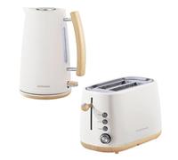 Statesman 1.7L Scandi Kettle and 2 Slice Toaster, Cream | 3000w Kettle, 360° Cordless Base, Water Level Window, 6 Browning Levels, Defrost, Reheat and Cancel Functions
