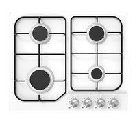 Statesman 4 Zone Gas Glass Hob, Front Dial Control, Automatic Ignition, Cast Iron Pan Support, LPG/NG Compatible, Built-in Gas Cooktop, 60 cm, White