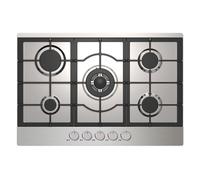 Statesman GH175SS 5 Burner Gas Hob Cooktop, Front Dial Control, Automatic Ignition, 5 Burners: 1 Wok, 1 Rapid, 2 Semi-Rapid and 1 Simmer, 75 cm, Front Dial Control, Automatic Ignition, Stainless Steel