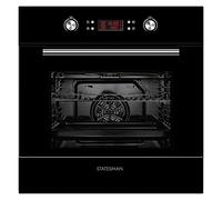Statesman BSM60BL Built-In Multifunction Oven, 8 Cooking Functions, LED Display, 2 Oven Shelves, 1 Universal Pan, Removable Door, Easy Clean Enamel Interior, Black