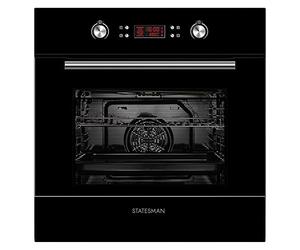 Statesman BSM60BL Built-In Multifunction Oven, 8 Cooking Functions, LED Display, 2 Oven Shelves, 1 Universal Pan, Removable Door, Easy Clean Enamel Interior, Black