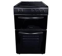 Statesman EDC50B Fan Assisted Double Oven Electric Cooker, 4 Zone Ceramic Hob, Integrated Grill, 50cm Wide, Double Glazed Door, 1 Deep Tray with Wired Chrome Grid, Black