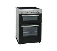 Statesman EDC60S Fan Assisted Double Oven Electric Cooker, 4 Zone Ceramic Hob, 60cm Wide, 2 Chrome Oven Shelves, Double Glazed Door, Adjustable Height, Silver