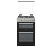 Statesman GDL60S Double Oven Gas Cooker with Glass Lid & Closed Door Grilling, 4 Gas Burners, 60cm Wide, Silver