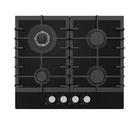 Statesman GH160GB 4 Zone Gas Glass Hob, Front Dial Control, Automatic Ignition, 60 cm, Includes LPG Conversion Kit, Durable Cast Iron Pan Supports, Black