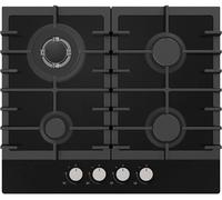 Statesman GH160GB 4 Zone Gas Glass Hob, Front Dial Control, Automatic Ignition, 60 cm, Includes LPG Conversion Kit, Durable Cast Iron Pan Supports, Black