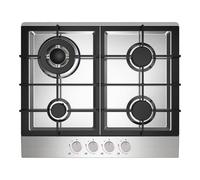 Statesman GH161SS 4 Burner Gas Hob, Cooker Cooktop with Wok Burner and Cast Iron Pan Supports, 60 cm, Front Dial Control, Automatic Ignition, Stainless Steel