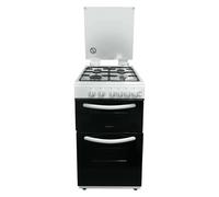 Statesman GTL50W Double Oven Gas Cooker with Glass Lid, 4 Gas Burners, 50cm Wide, White