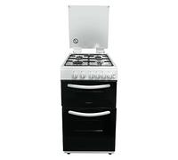 Statesman GTL50W Double Oven Gas Cooker with Glass Lid, 4 Gas Burners, 50cm Wide, White