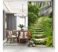 Static Cling Window Film Privacy Heat Control Anti UV Blocking Window Stickers Green Path Decorative Frosted Window Film W27.5 x H49.2（70x125cm）