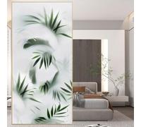 Static Electricity Frosted Privacy Window Film Anti UV Blocking Heat Control Window Sticker Foggy Green Leaves Glass Window Decoration W16.5 x H24.4(42x62cm)